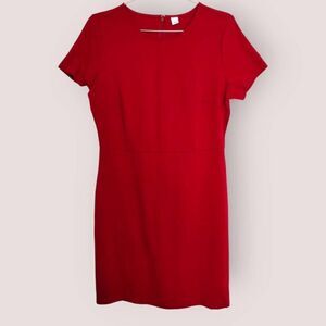 GAP Old Navy Womens Dress Sz Large Red Knit Sheath Short Sleeves Business Preppy
